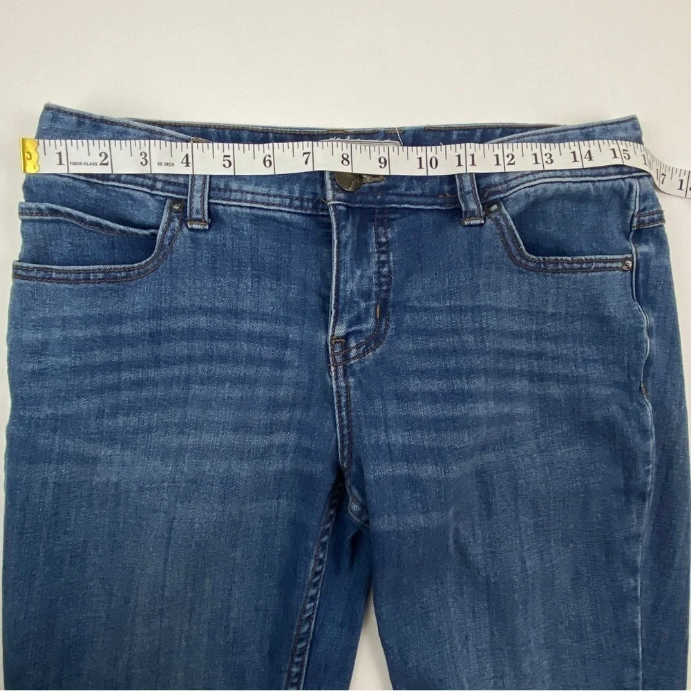 Free People Jeans Sz 29 Crop Straight Raw Fray Hem Busted Knees Dark Wash Blue